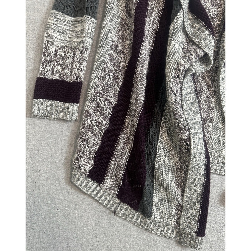 VTG Y2K Open Knit Long Sweater Cardigan Womens Large Purple Gray Lagenlook Drape - Picture 5 of 11